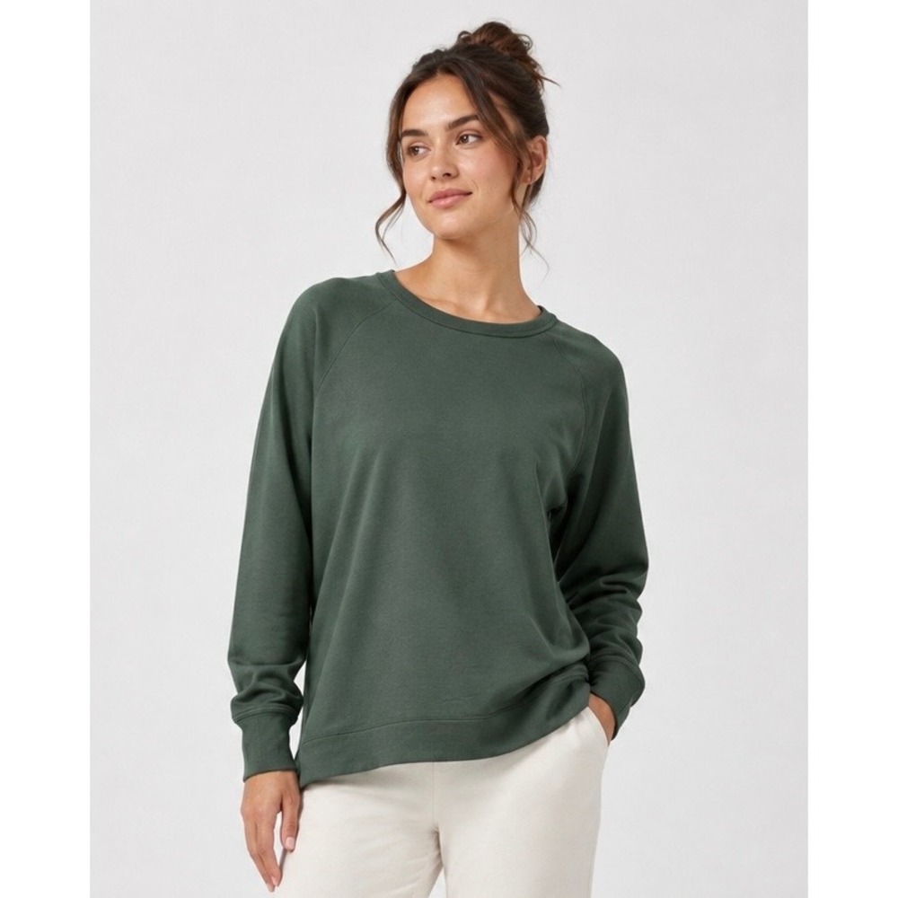 Athleta Coaster Luxe Recover Sweatshirt Forest Green L Pockets Thumbholes NWT